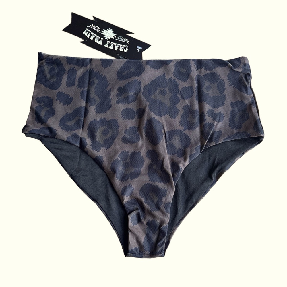 CRAZY TRAIN Super Summer Swimsuit Bottom NWT Western Leopard High Waist Small